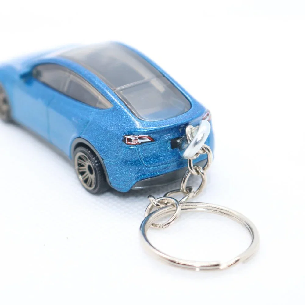 Matchbox blue Tesla Y model custom keychain
